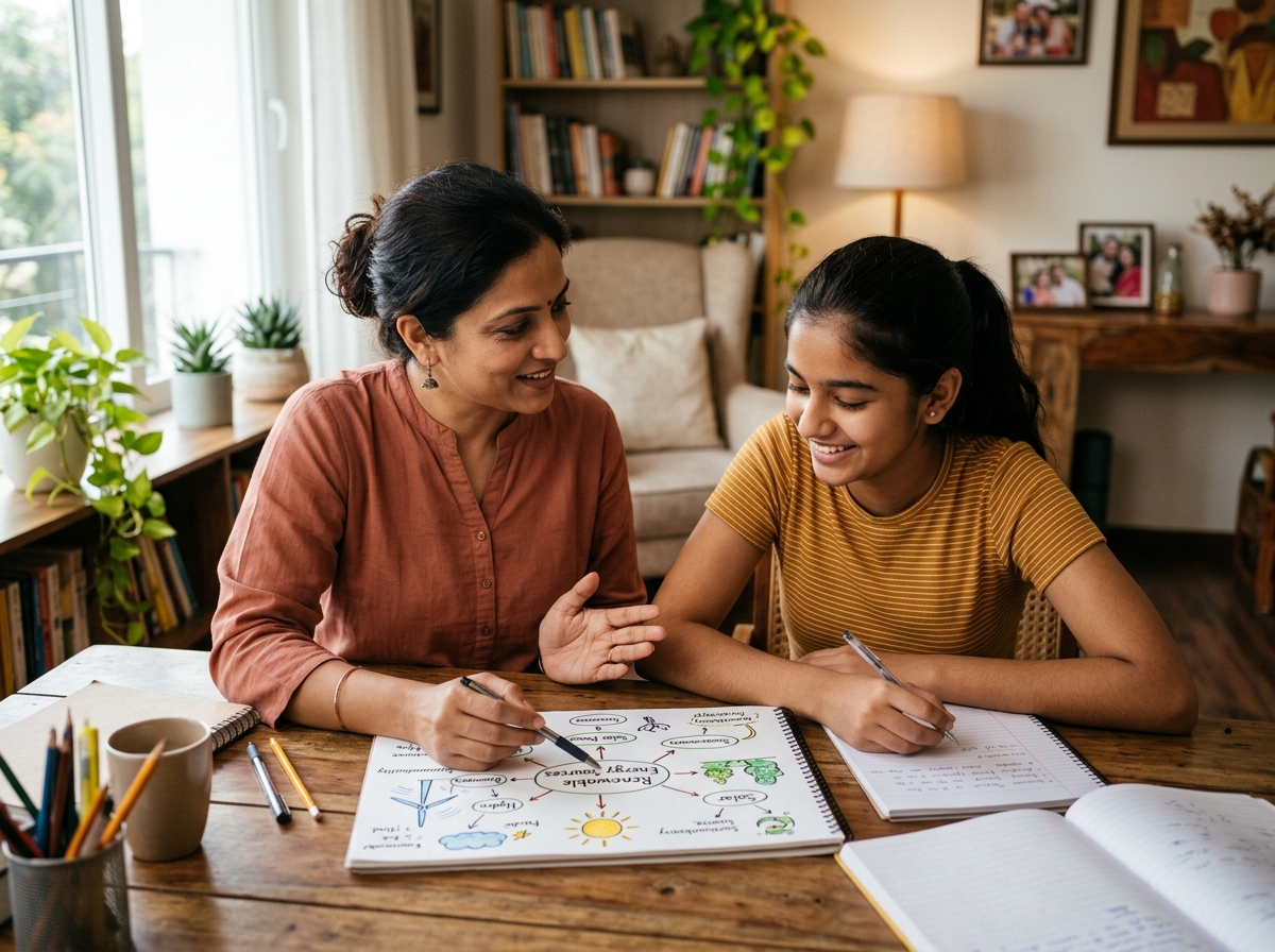 Mother and daughter engaged in concept-based learning